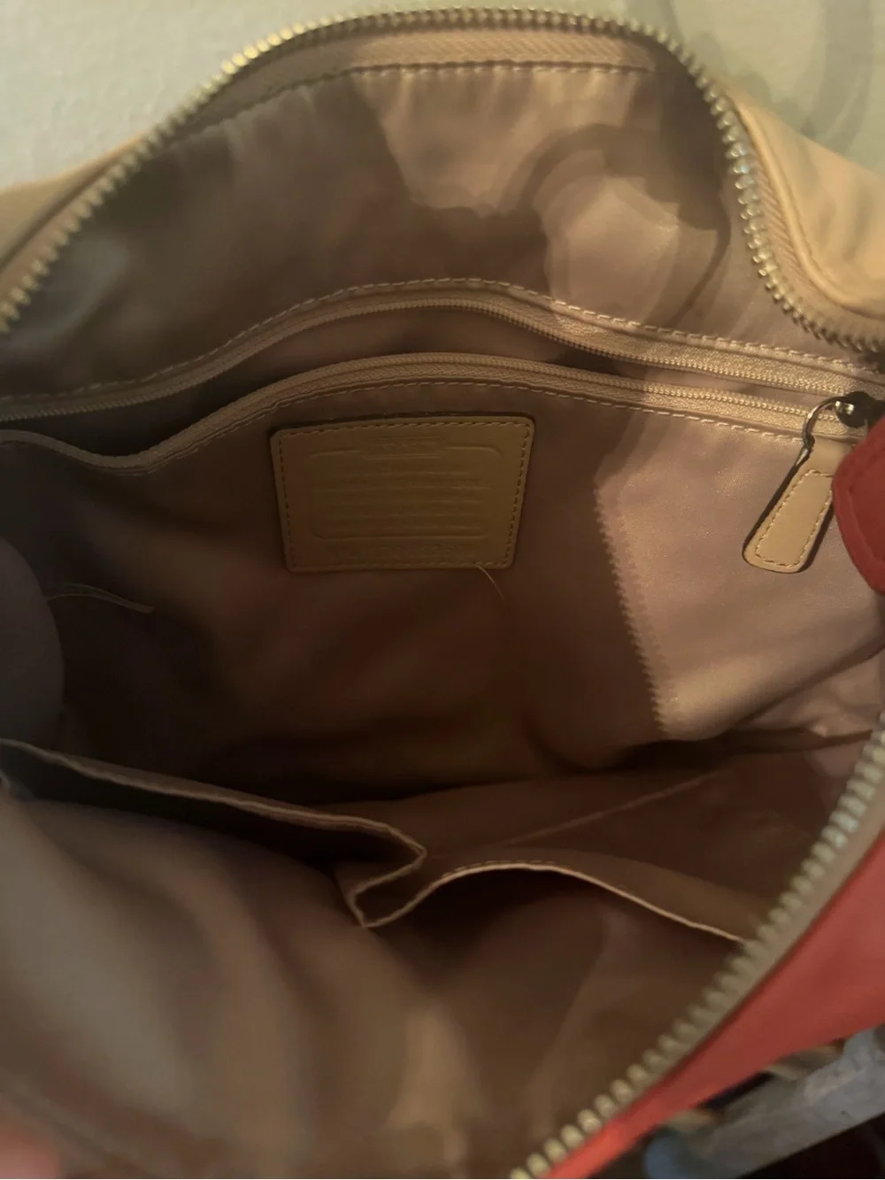 Coach Coral Pink and Cream Leather Shoulder Bag